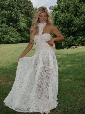 Lace Halter Dress in Ivory